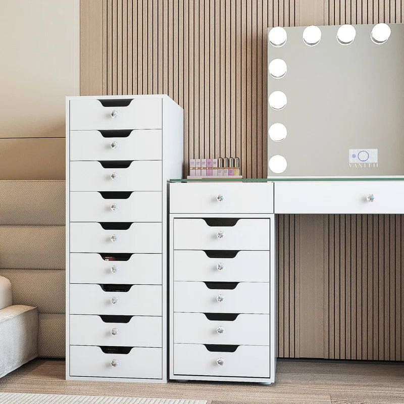 9-Drawer Makeup Vanity Storage Unit with Lights   VNT-9DrawerC-WHT