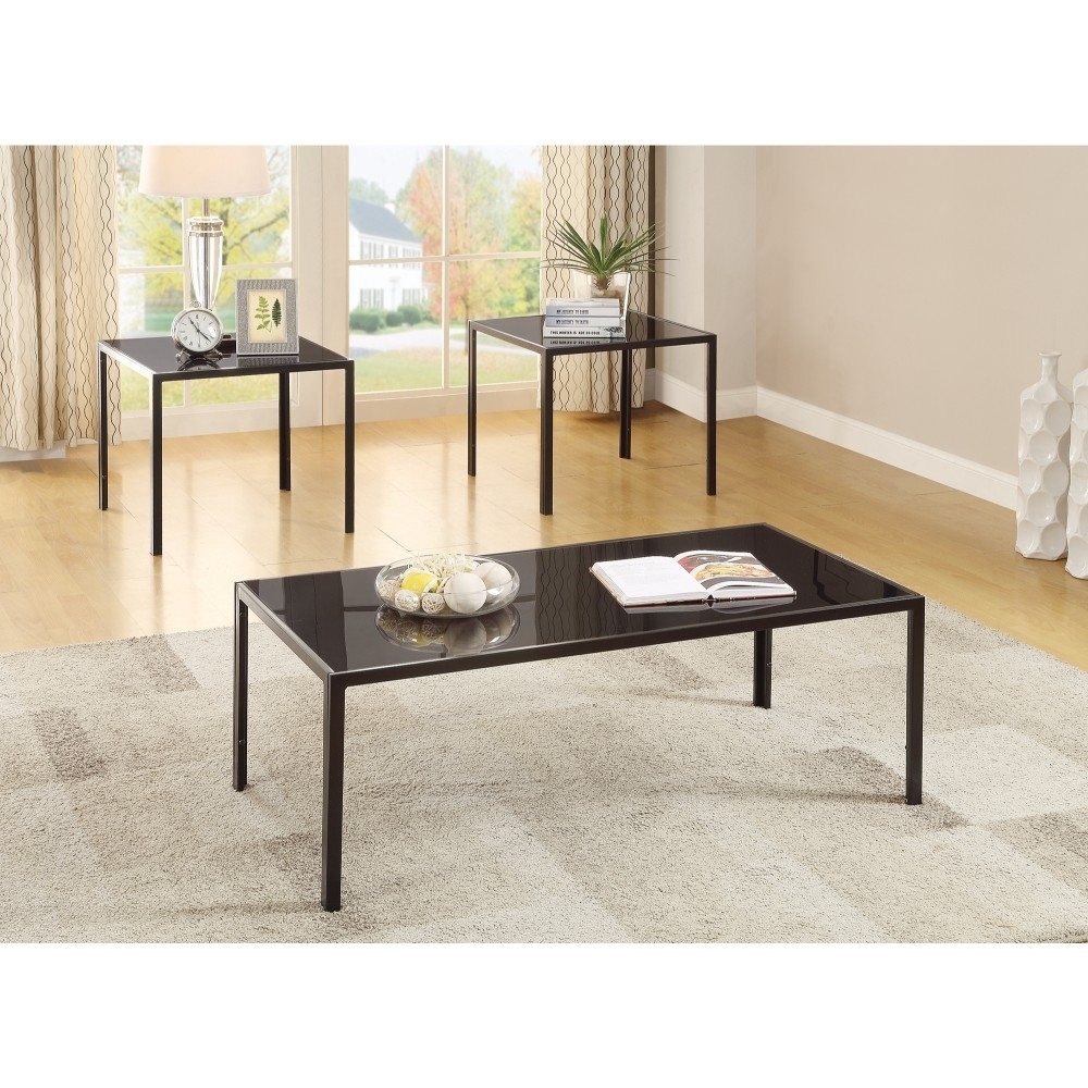 Charismatic  Sleek  3 piece occasional Table set， Black- Saltoro Sherpi