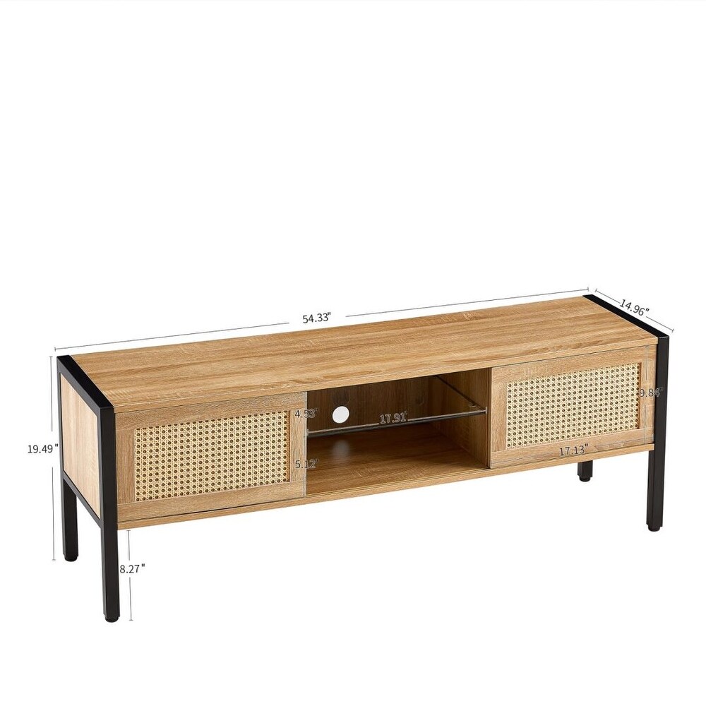 Rattan TV cabinet with variable color light strip AND metal legs