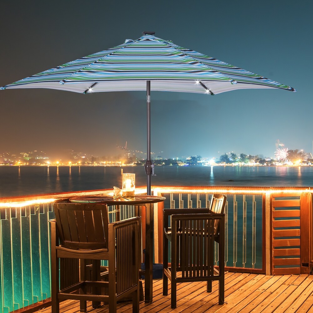 8.7 Feet Market Table Outdoor Patio Umbrella with Push Button Tilt and Crank With 24 LED Lights