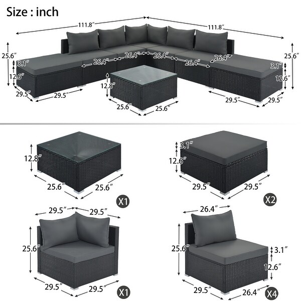 Outdoor Wicker 8Pieces Sofa Set with Cushions and Coffee Table