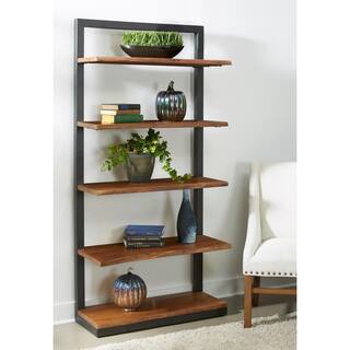 Coast To Coast Accents Brownstone II 75 in. Nut Brown Wood and Metal 5-Shelf Bookcase 49529