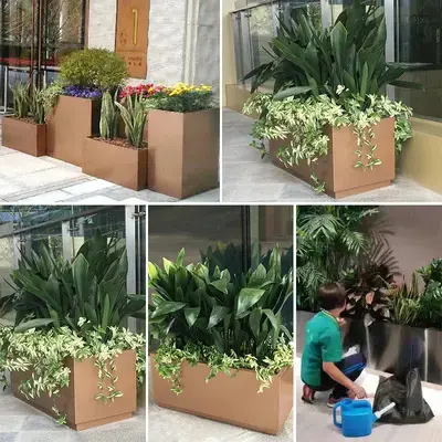 Powder Coated Factory Supply Modern Design  High Durable Rectangular  Aluminum Pots For Plants Outdoor