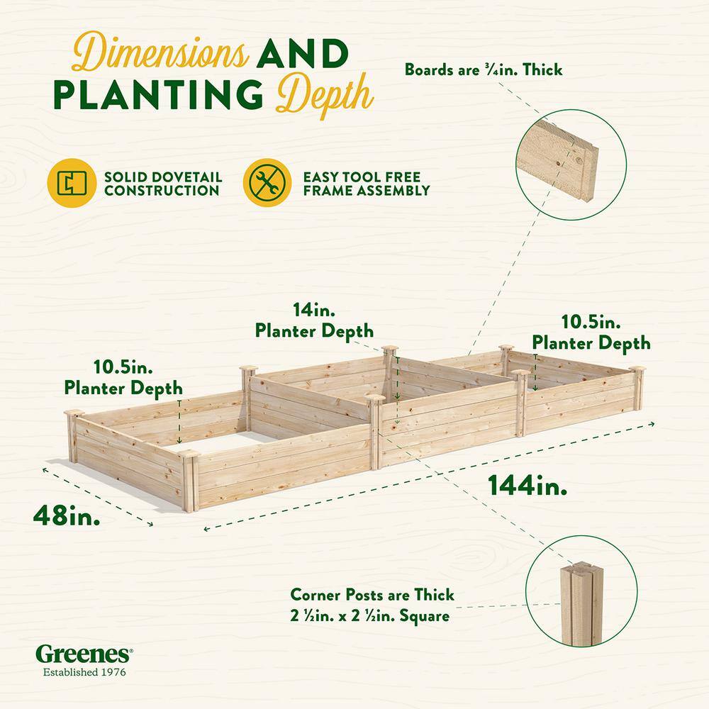 Greenes Fence 4 ft. x 12 ft. Tall Tiers Original Pine Raised Garden Bed RCP4T8S34B