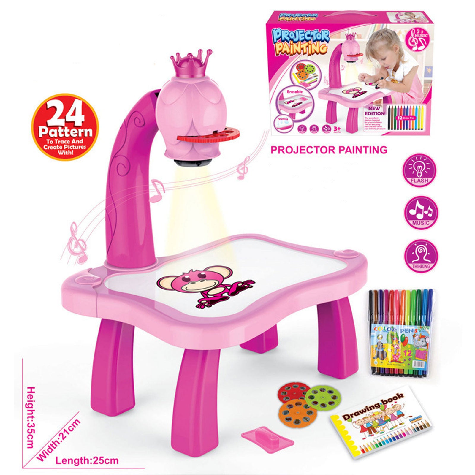 TOYFUNNY Brain-training Toys Child Smart Projector Desk With Light & Music Learning Painting Machine Toy 5ML