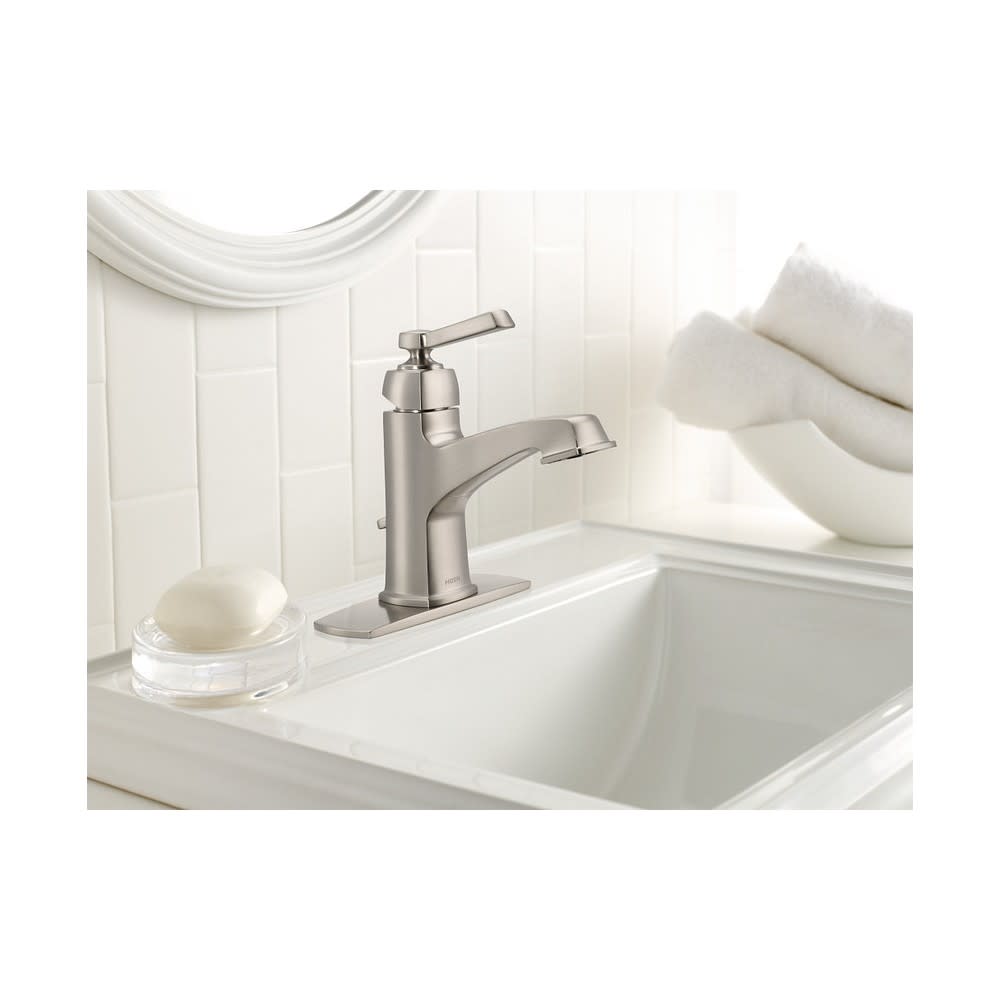 Moen Boardwalk Bathroom Faucet Spot Resist Nickel 1Handle HighArc ;