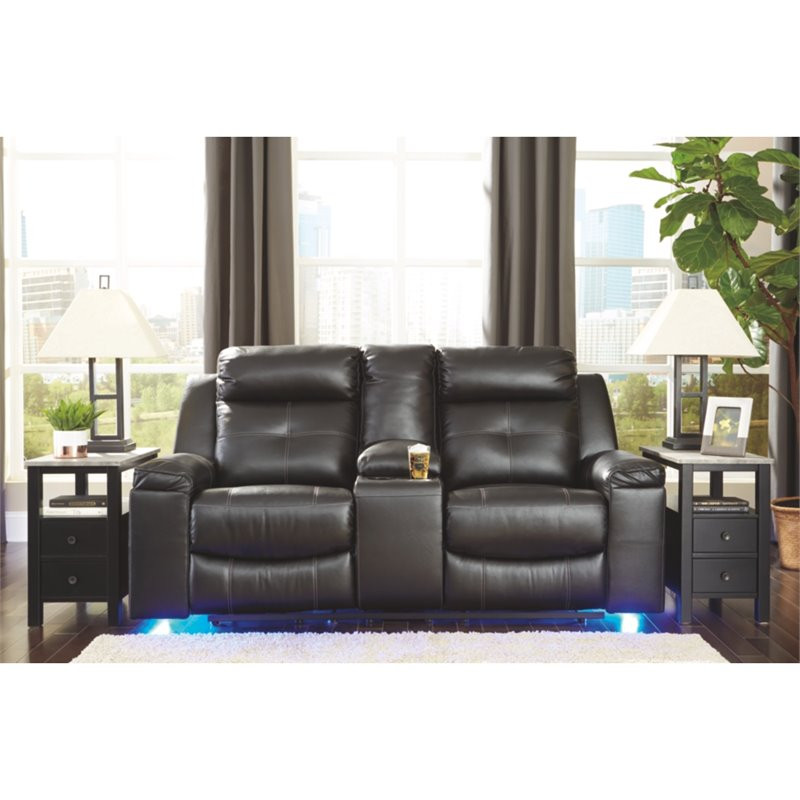 Signature Design by Ashley Kempten Reclining Loveseat with Console in Black   Contemporary   Loveseats   by Homesquare  Houzz