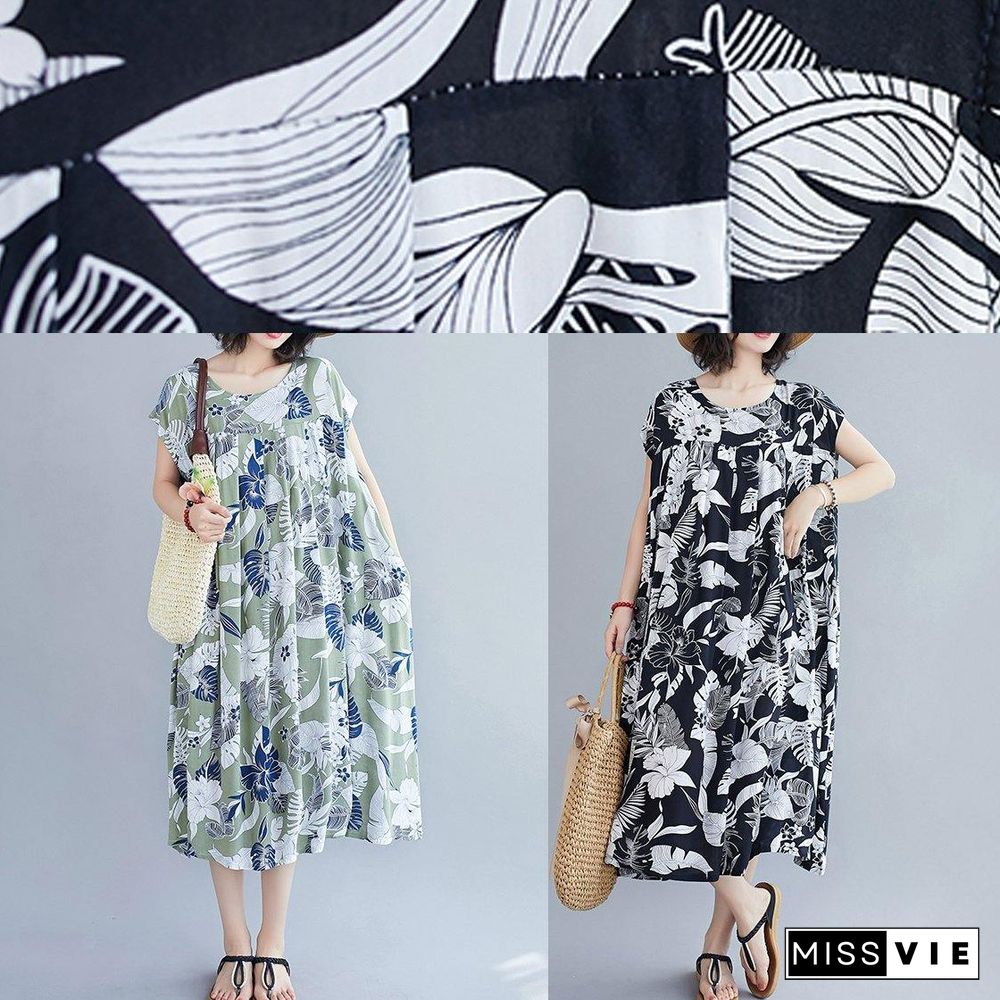 Women o neck pockets summer quilting dresses Runway black print Dress