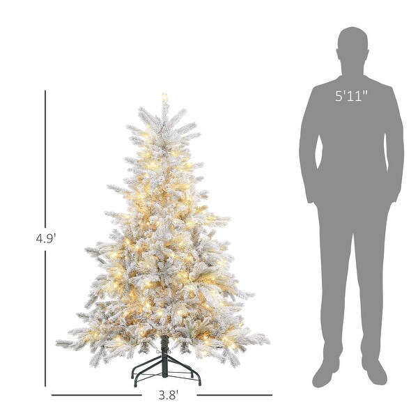 HOMCOM 6ft Prelit Snow Flocked Artificial Christmas Tree with Warm White LED Light and 1321 Tips，Metal Base