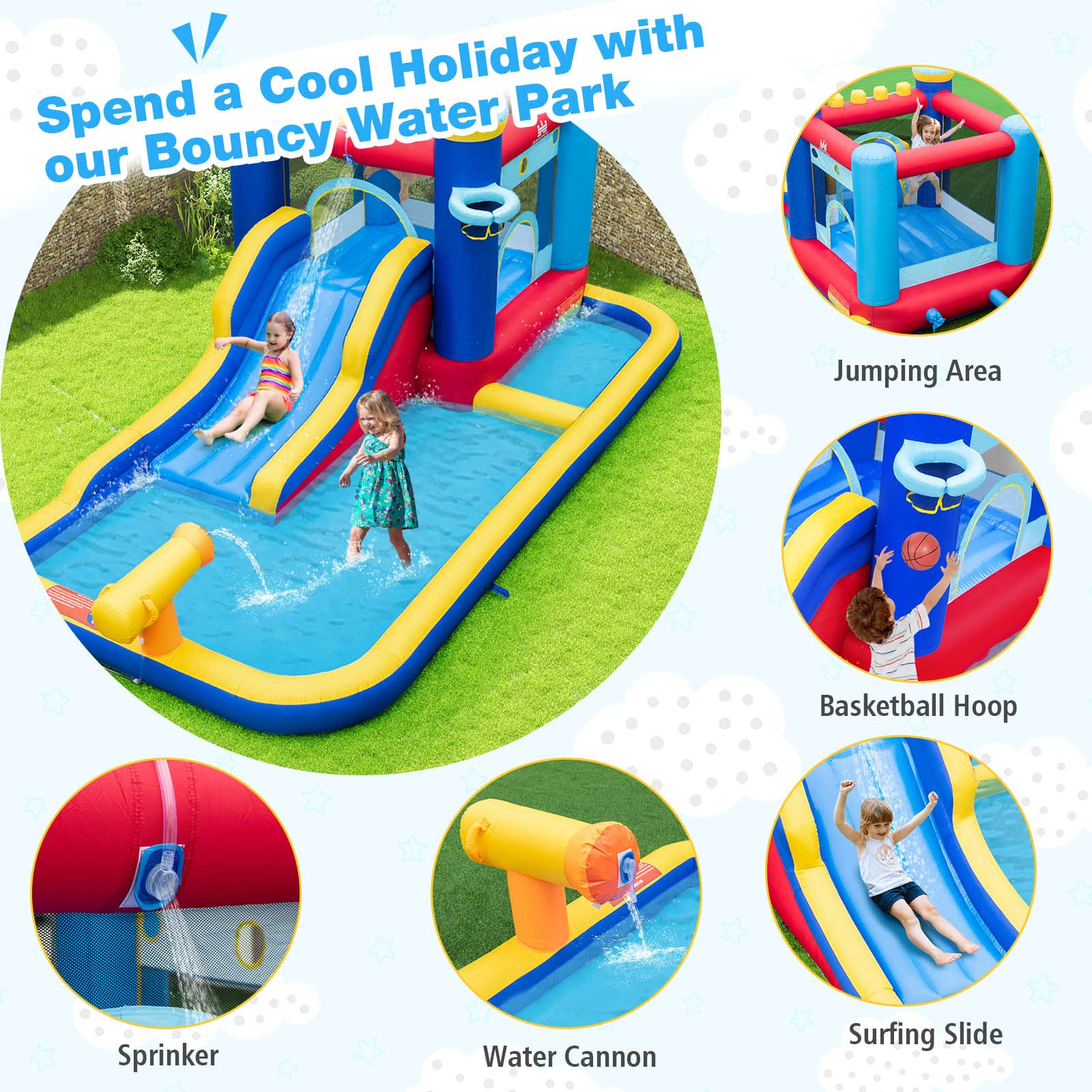 BOUNTECH Inflatable Water Slide, Water Bounce House with Ball Pit & Waterslide for Kids