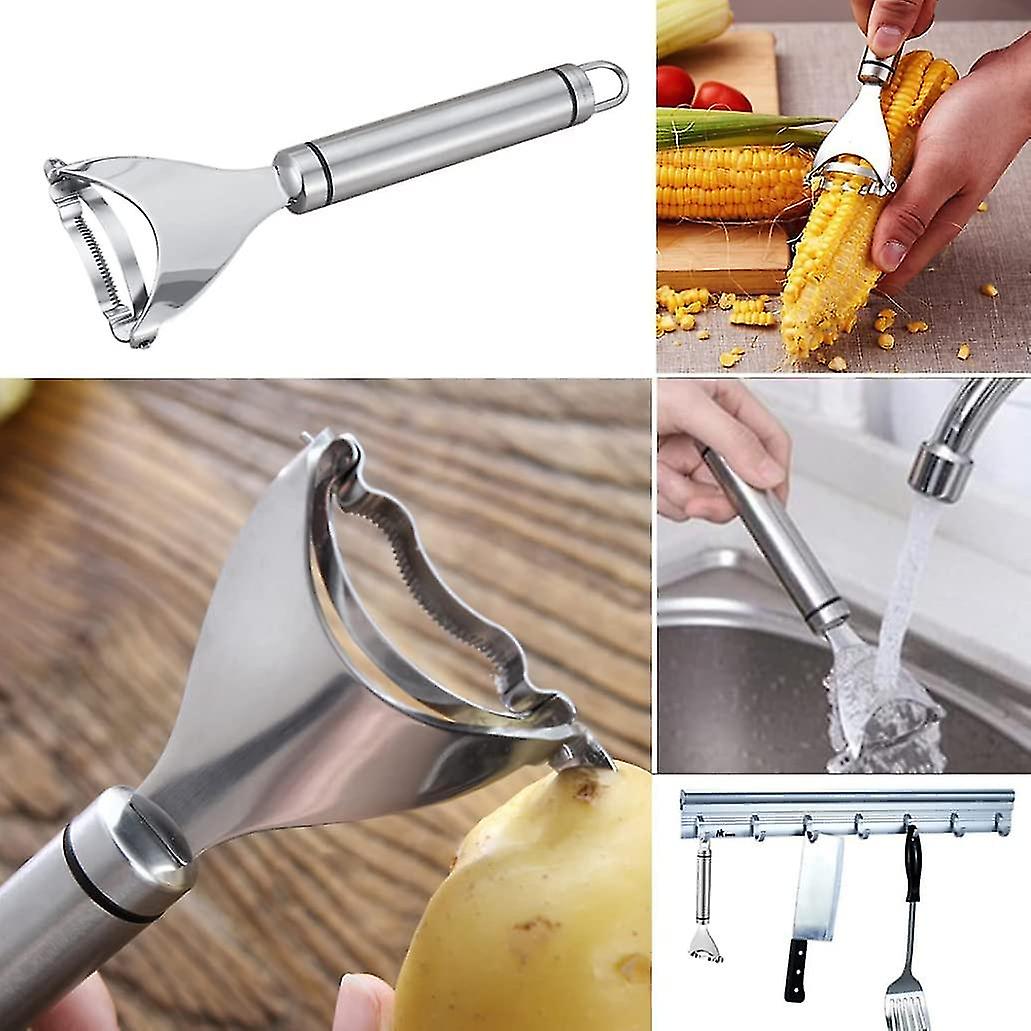 Corn Peeler， Corn Cob Peeling Tool Stainless Steel Corn Thresher Corn Cob Cutter (silver) (2pcs)