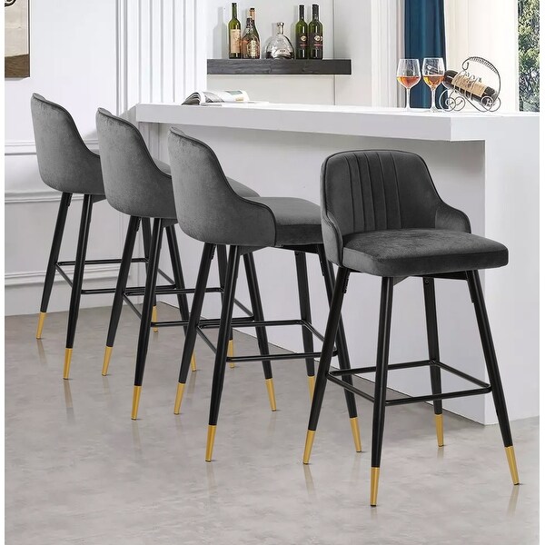 Velvet Upholstered Swivel Bar Stool or Counter Stool with Low Back (Set of 2)