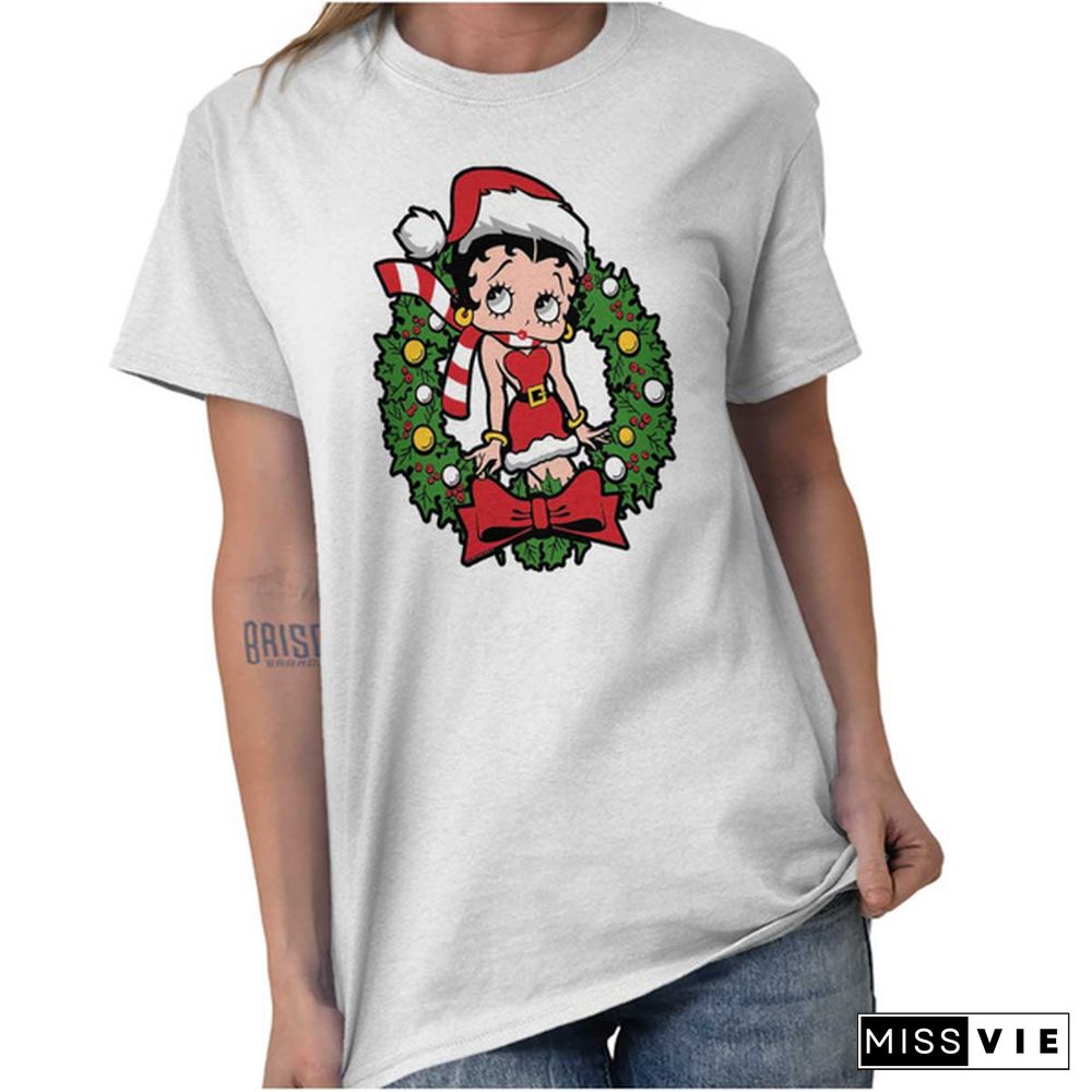 Betty Boop Cartoon Christmas Cute Vintage Womens Graphic Crewneck T Shirt Tee