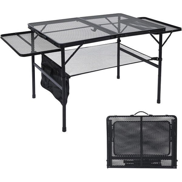 Folding Grill Table，3x2 FT Portable Camping Table，Height Adjustable