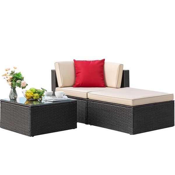 Furniwell 3Pieces Patio Outdoor Furniture Sets AllWeather Rattan Sectional Sofa with Table and Cushions