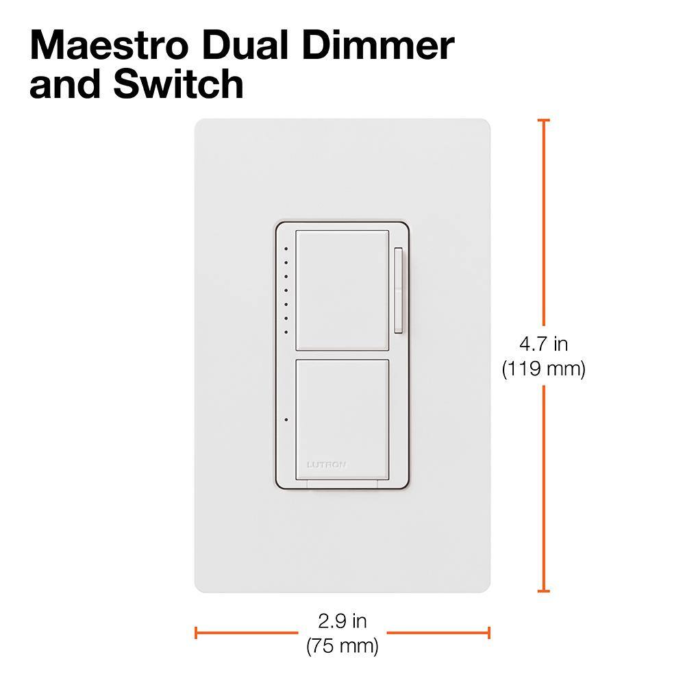 Lutron Maestro Dual Dimmer and Switch For Incandescent Bulbs Only 300-WattSingle-Pole Palladium (MA-L3S25-PD) MA-L3S25-PD