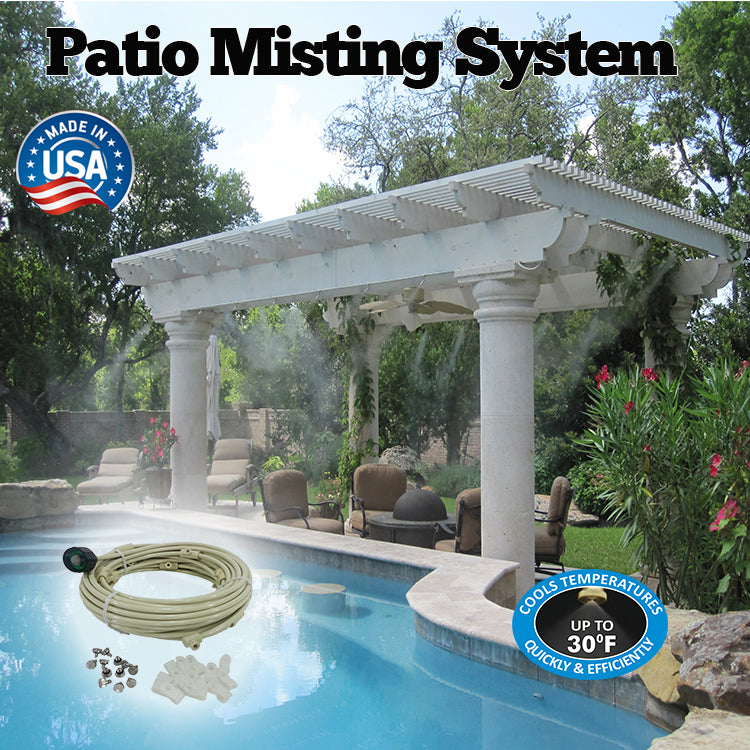 Patio Misting Kit - Made in USA -Pre- Assembled Misting System - Cools temperatures by up to 30 Degrees - Brass/Stainless Steel Misting Nozzles - for Patio， Pool and Play Areas (24 ft - 4 Nozzles)