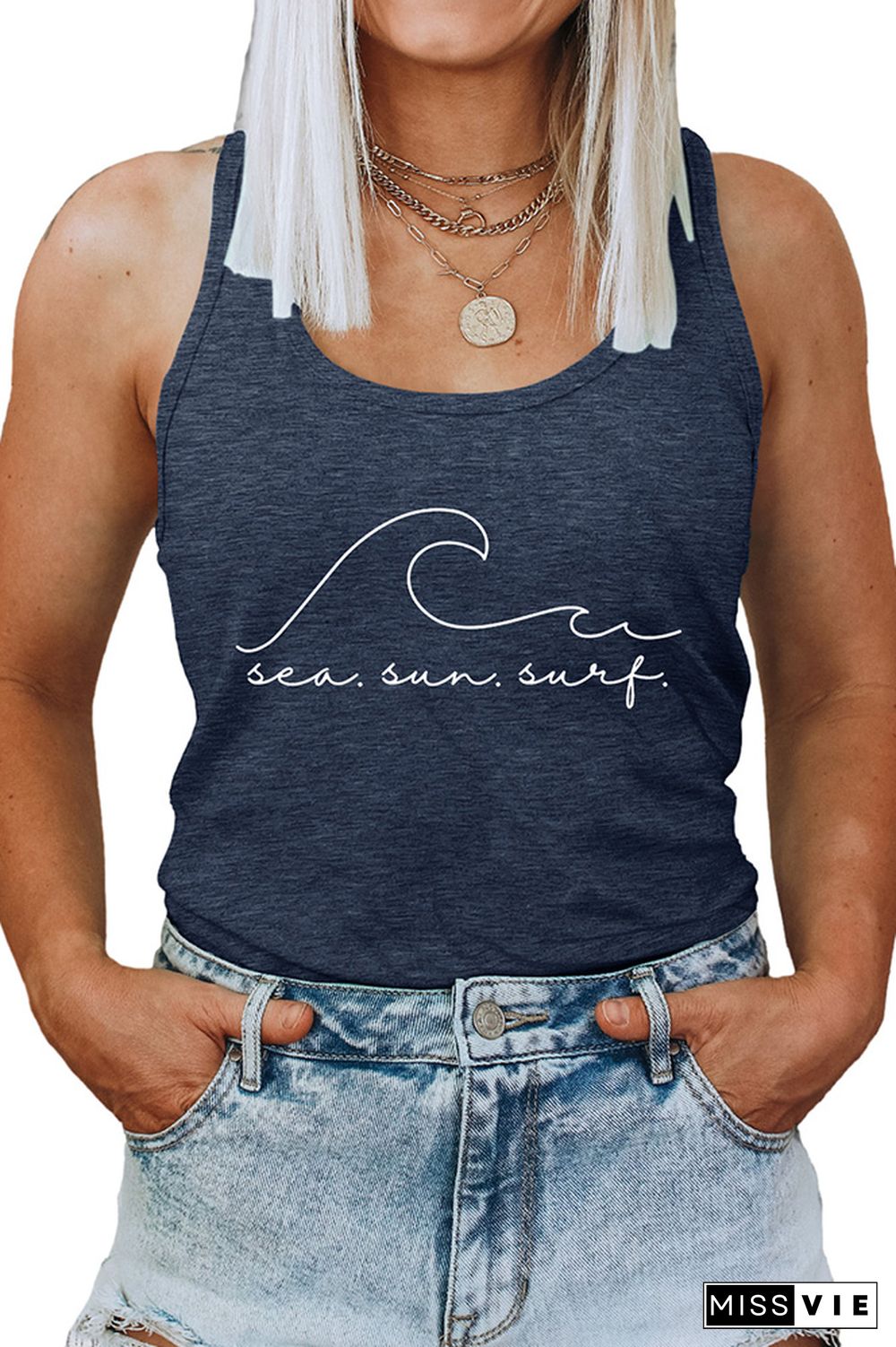 Sea Sun Surf Sleeveless Graphic Tank Top