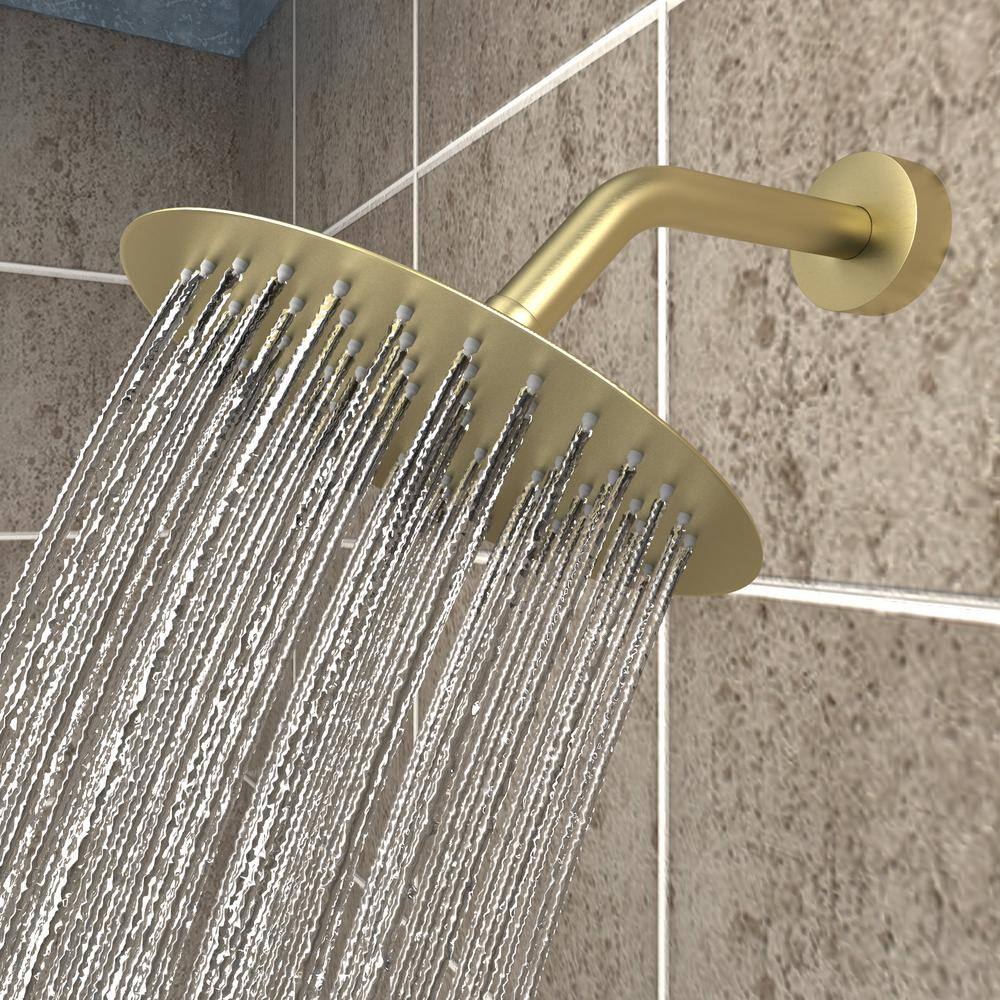 Aosspy 1-Spray Patterns with 1.5 GPM 7.87 in. Wall Mount Round Fixed Shower Head with Adjustable Temperature Flow in Gold AS-0727