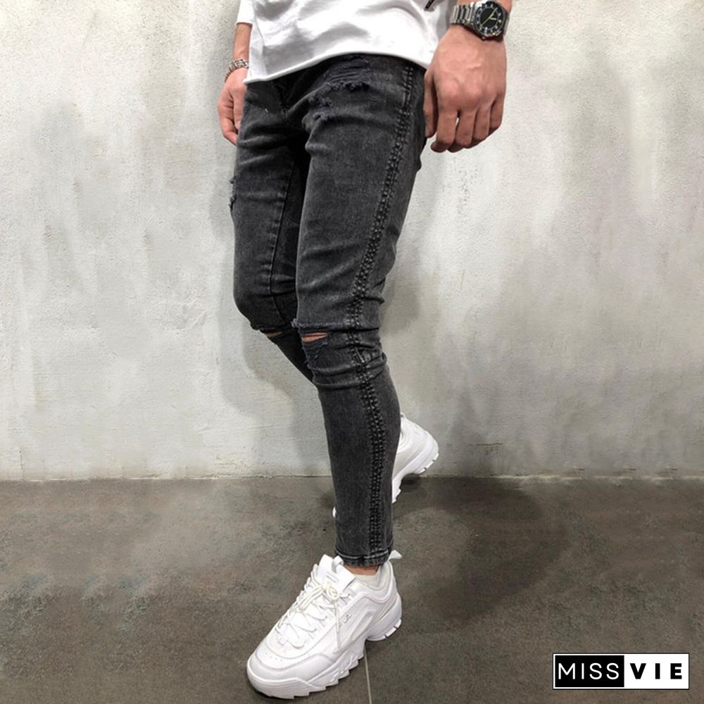 Men's Casual Fashion Ripped Slim Fit Jeans Tt230