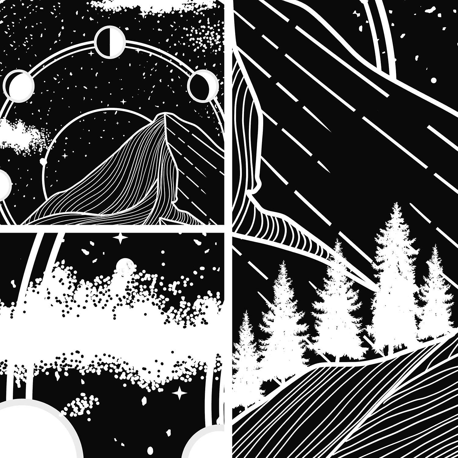 Mountain Moon Tapestry Stars River Black And White Art Tapestry Wall Hanging Home Decor (60