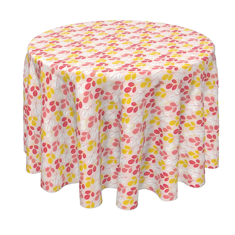 Round Tablecloth， 100% Polyester， 60 Round， Doodle Pink Leaves