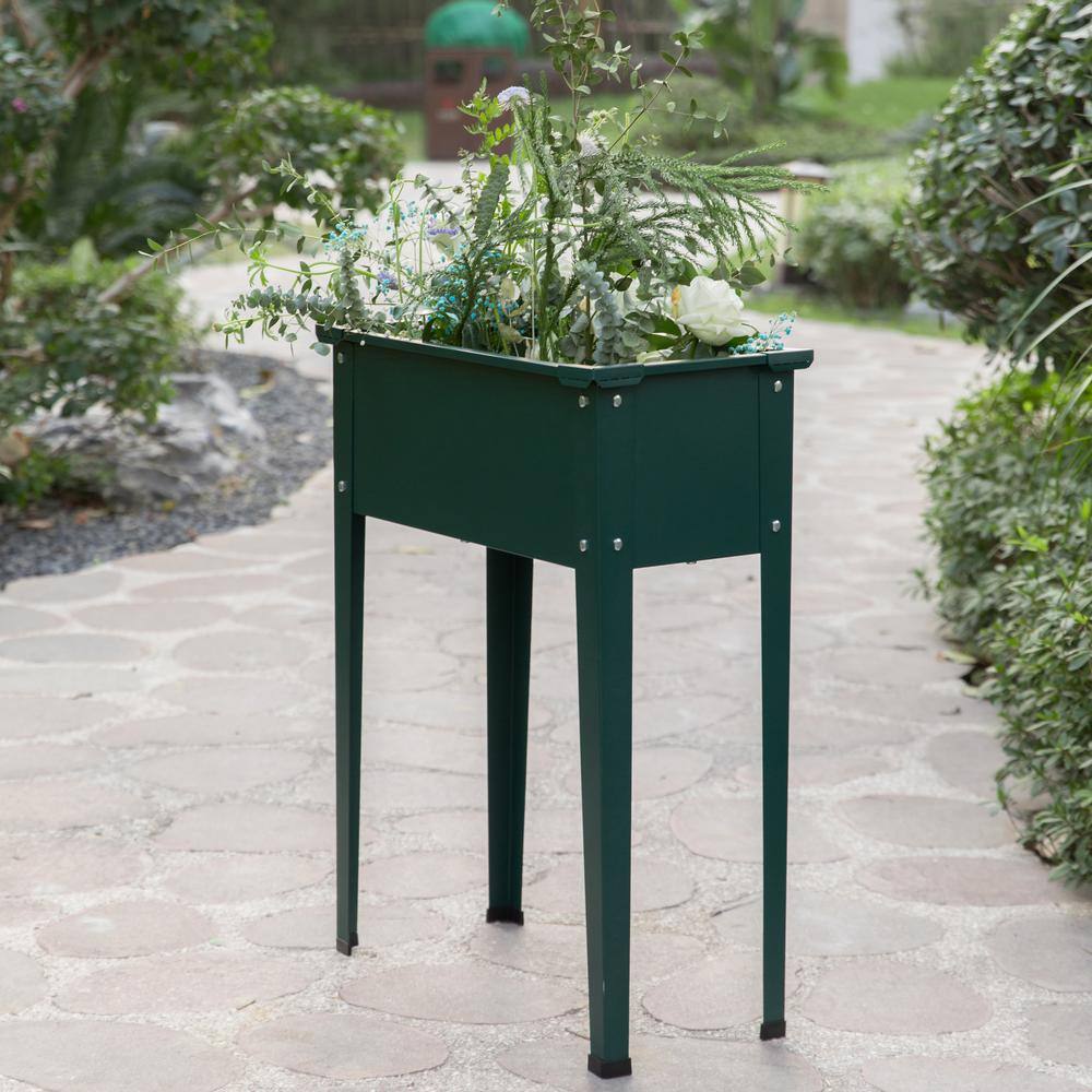 Green Metal Freestanding Raised Garden Bed Rectangular Flower Planter QI003908G