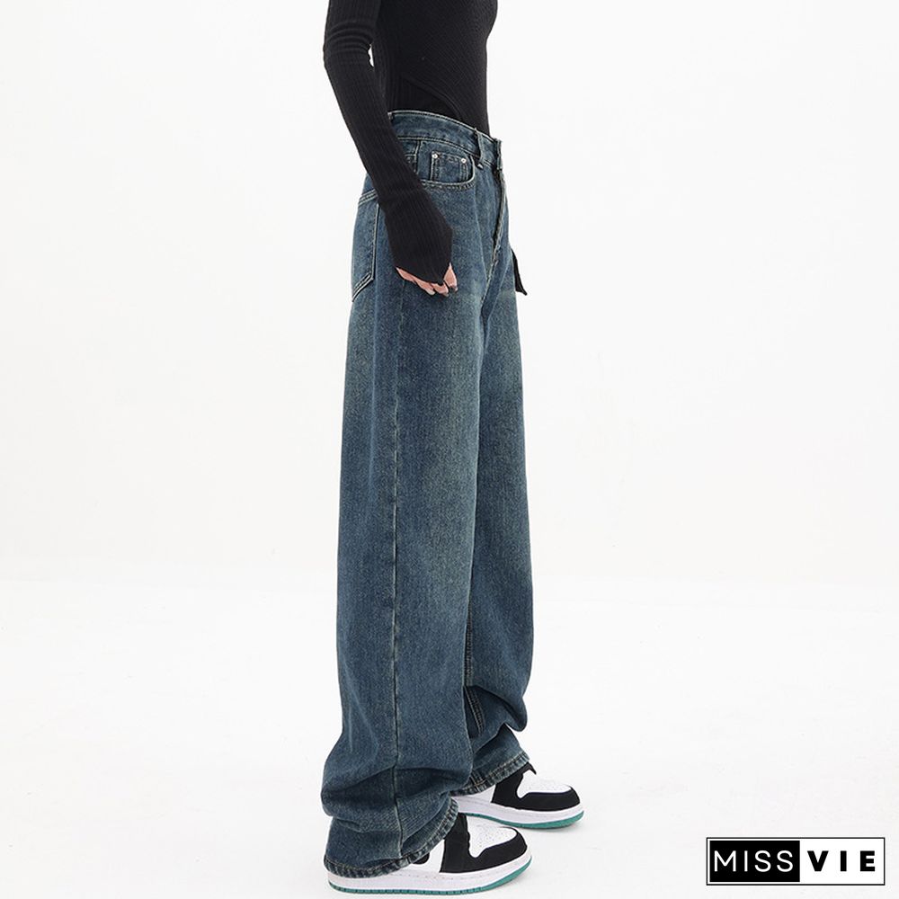 Casual Retro High Waist Straight Leg Jeans