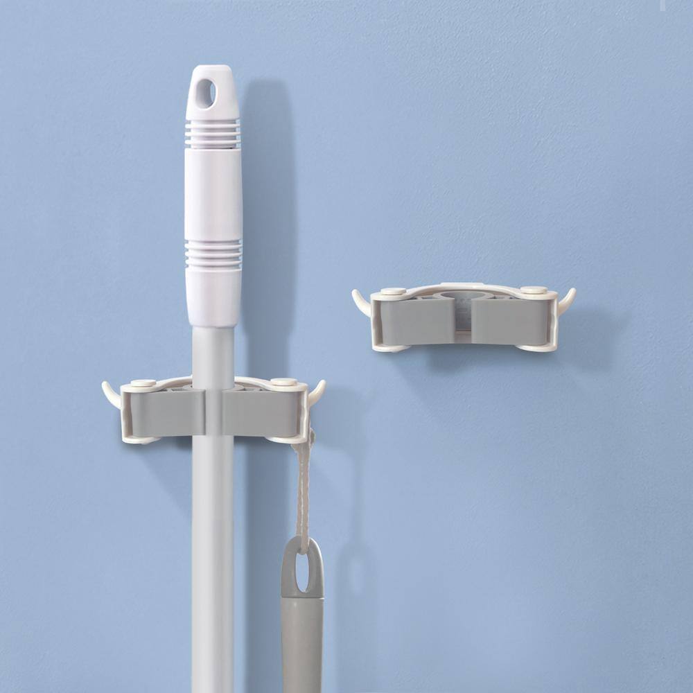 White Broom Holder with Self-Adhesive Mounting Brackets (2-Pack) A677270-P02