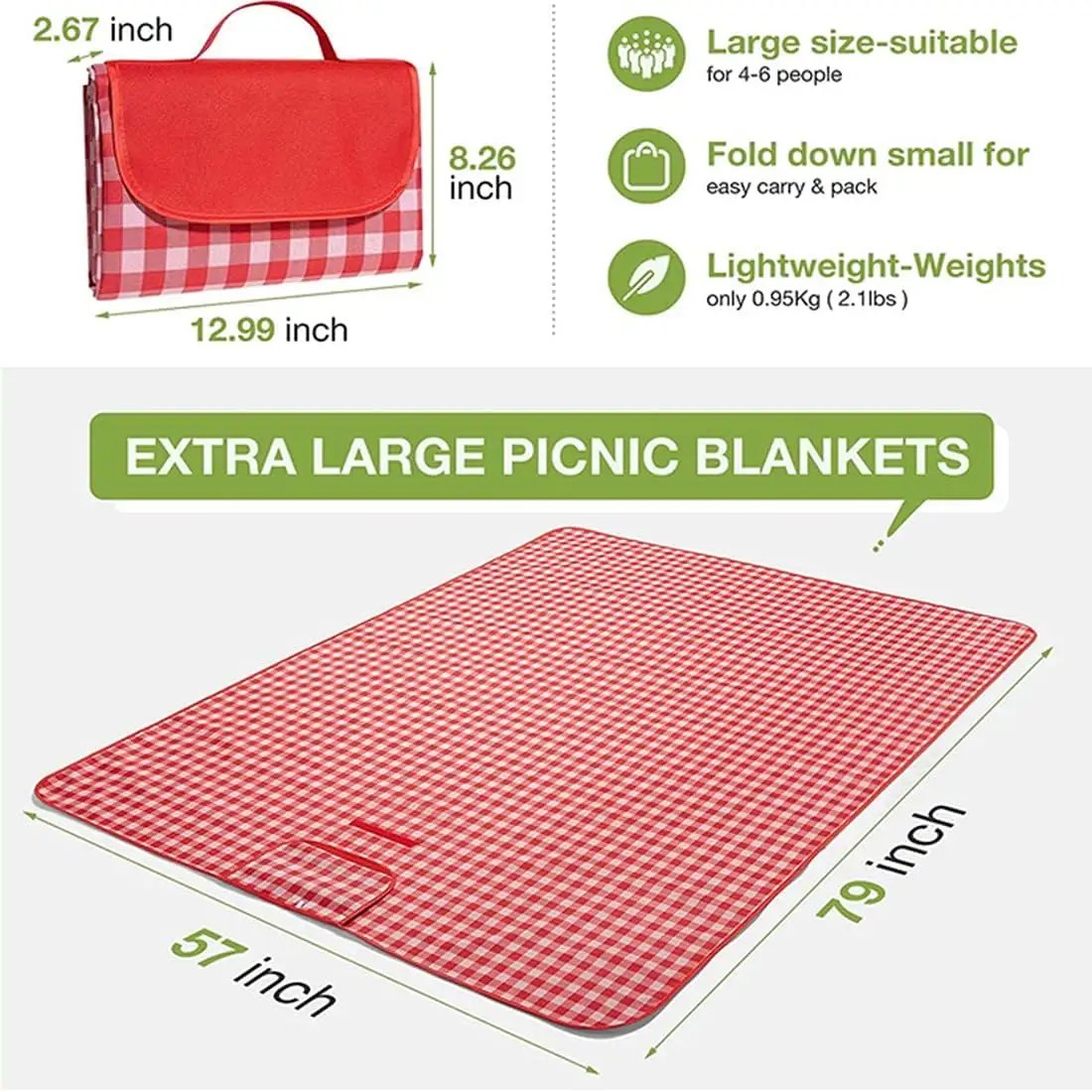 Foldable Waterproof Picnic Blanket for Outdoor Beach Camping Hiking Travel Family Concerts