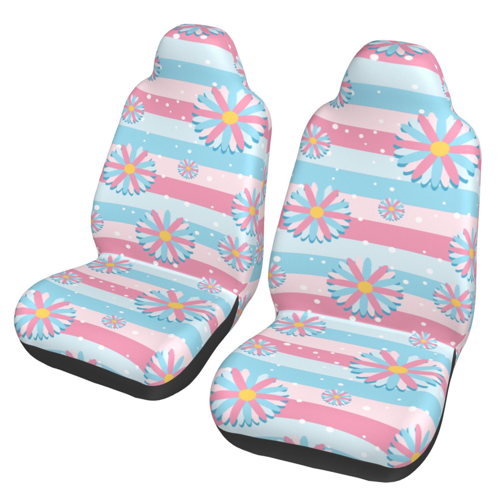 TEQUAN Front Seat Covers， Pastel Flowers Stripes Pattern 2 Piece Car Seat Cover Fit Most Car SUV Truck Van