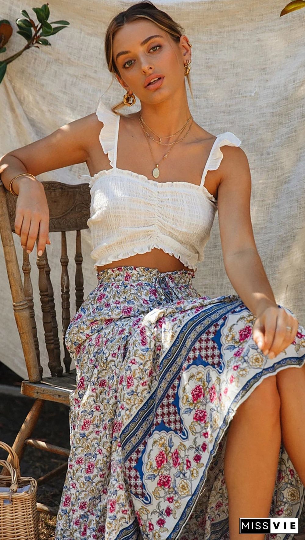 Floral Boho Casual Maxi Skirt