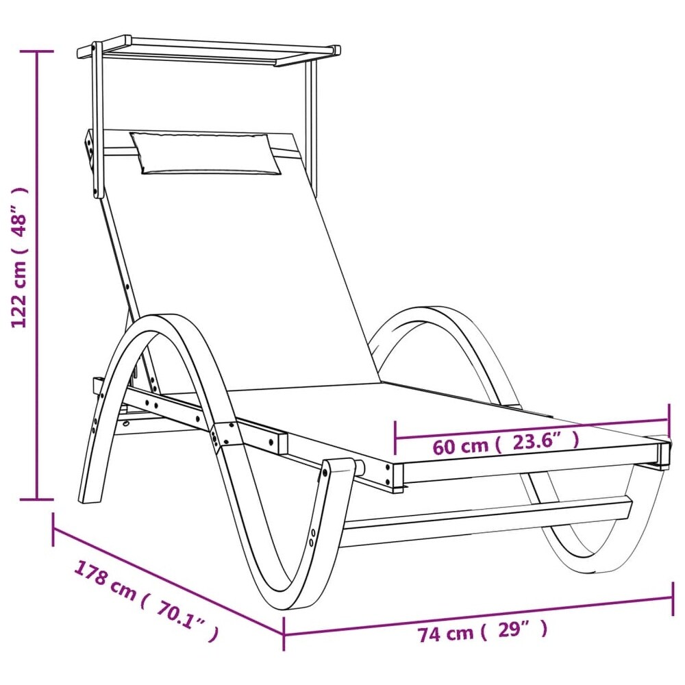 vidaXL Sun Lounger with Canopy Textilene and Solid Wood Poplar   (70.1\