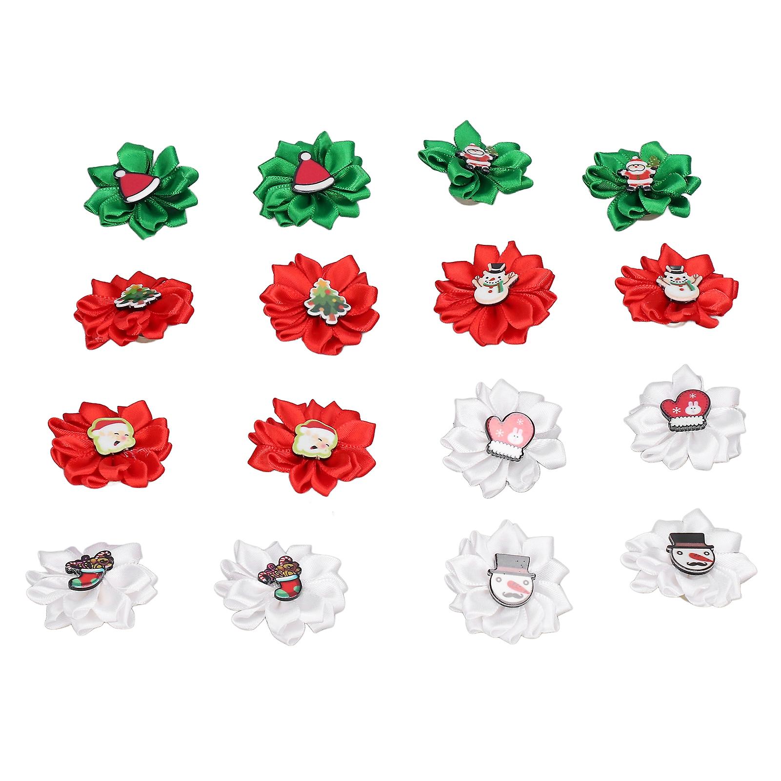 16pcs Pet Hair Bows Mix Colors Cute Puppy Christmas Topknot With Rubber Band For Medium Small Dogs