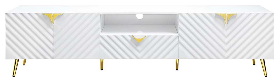 Acme Gaines TV Stand White High Gloss Finish   Midcentury   Entertainment Centers And Tv Stands   by AMOC  Houzz