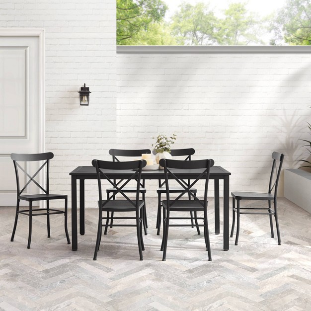 Astrid 7pc Outdoor Metal Dining Set Matte Black Crosley