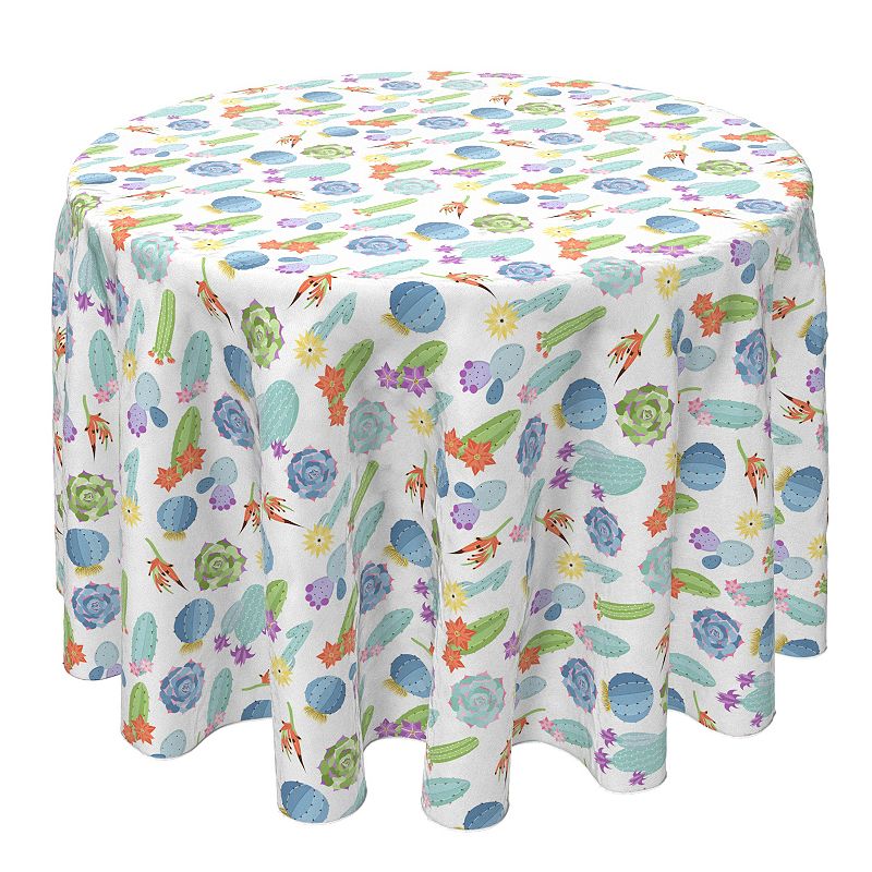 Round Tablecloth， 100% Cotton， 60 Round， Floral Cactus Garden