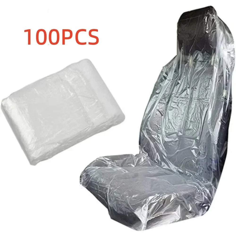 Nisorpa 100pcs Pack Universal Disposable Clear Car Seat Covers PVC Films Waterproof Protective 57