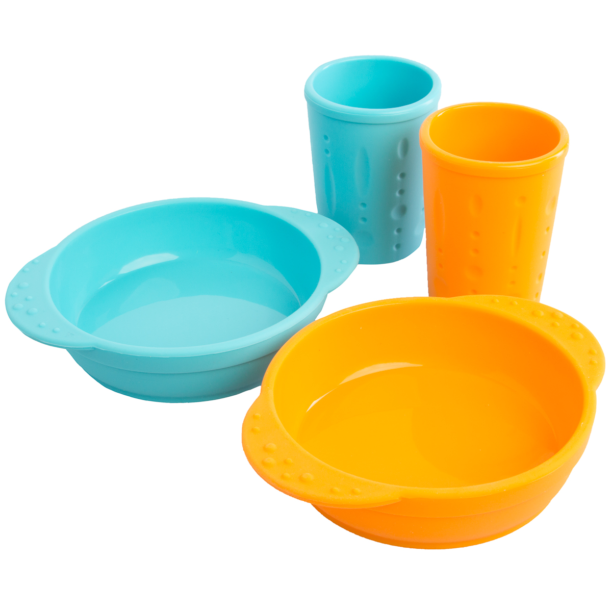 Kinderville (4 Piece Set) Toddlers and Kids Cups and Kid Bowls Dishwasher/Microwave Safe BPA-Free Silicone