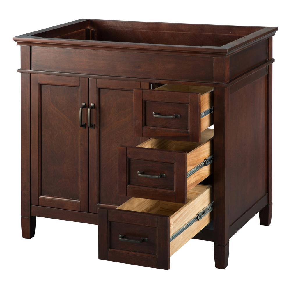 Home Decorators Collection Ashburn 37 in. W x 22 in. D Bath Vanity in Mahogany RH Drawers with Marble Vanity Top in Carrara with White Oval Sink ASGA3621DR-CAR