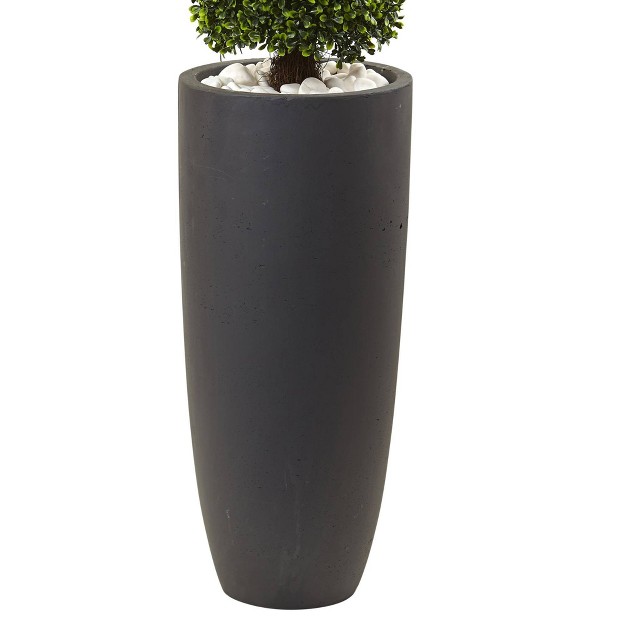 Boxwood Topiary With Gray Cylindrical Planter Nearly Natural