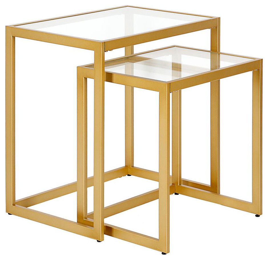 Rocco Rectangular Nested Side Table in Brass   Contemporary   Coffee Table Sets   by Homesquare  Houzz