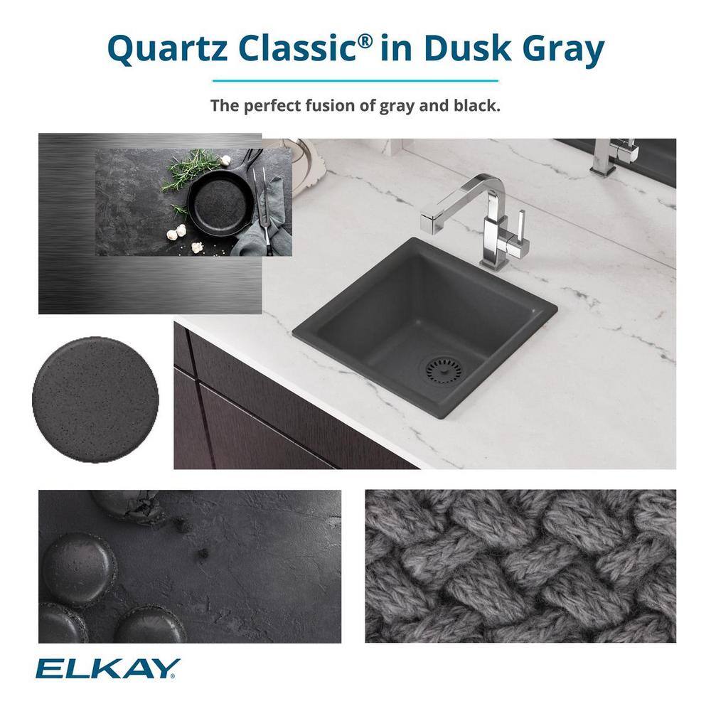 Elkay Quartz Classic Dusk Gray Quartz 33 in. 6040 Double Bowl Undermount Kitchen Sink with Aqua Divide ELGHU3322RGY0