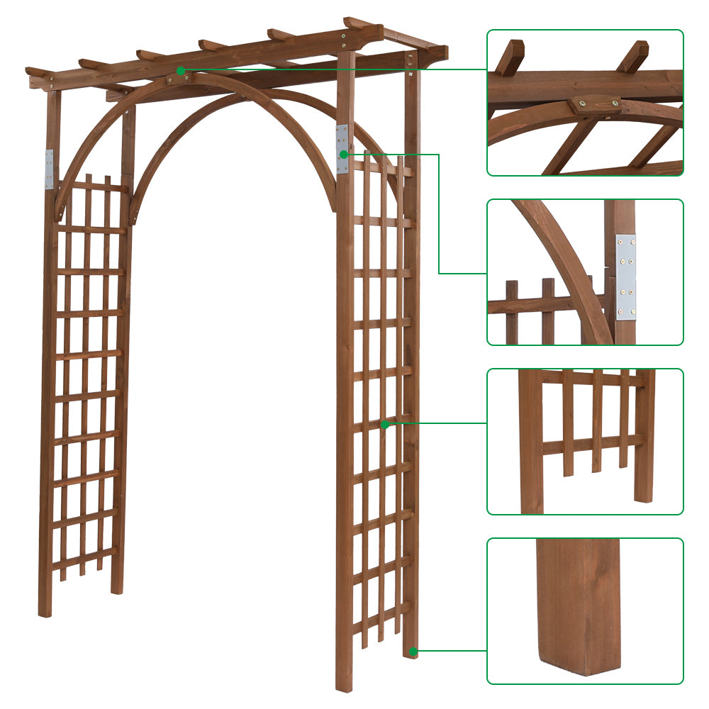 Wooden Garden Arbor, 7FT Garden Trellis for Climbing Plants, Patio Wedding Party Lawn Arches Decoration, Dark Brown