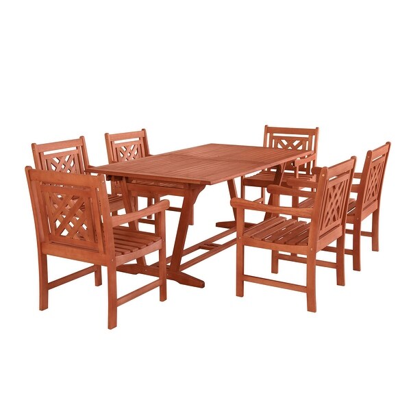 Vifah Malibu Outdoor 7piece Wood Patio Extendable Table Dining Set