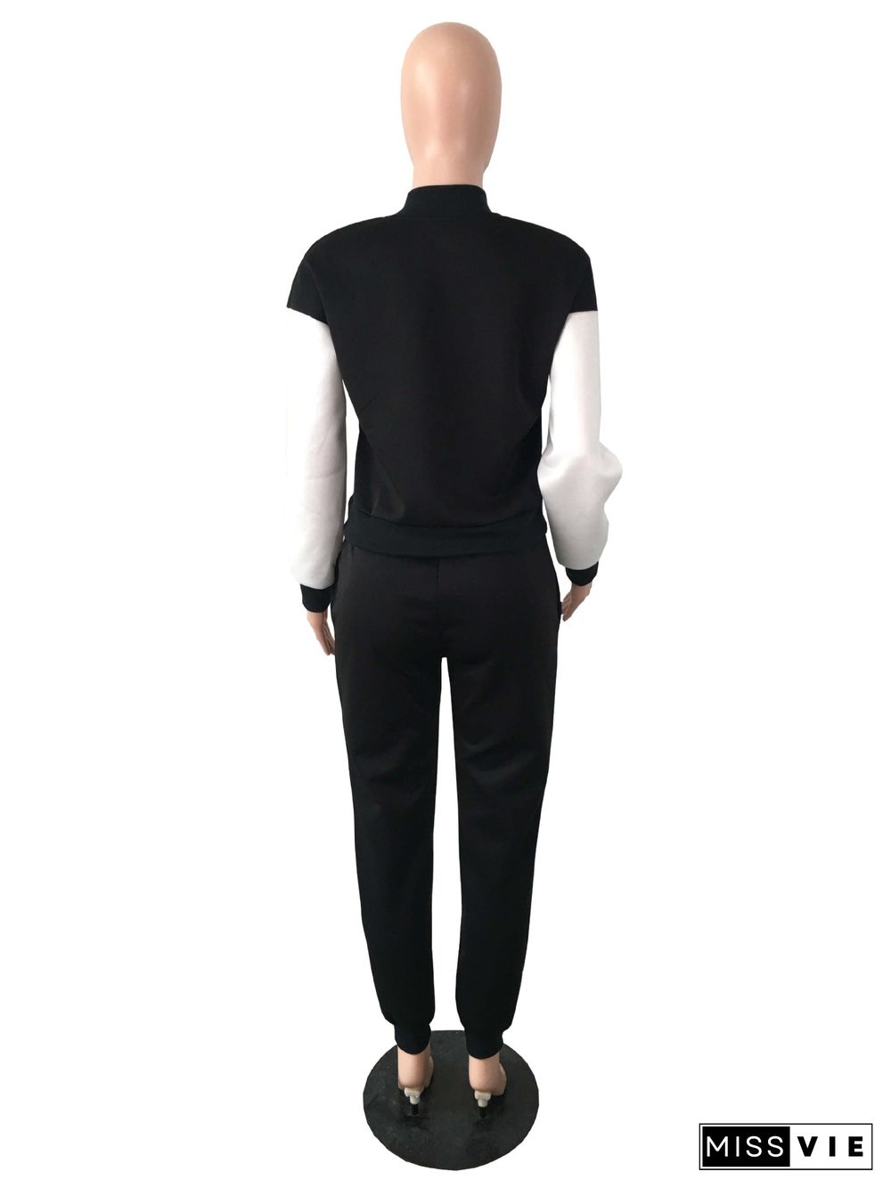 Patchwork Long Sleeve Baseball Jacket And Pants Suit