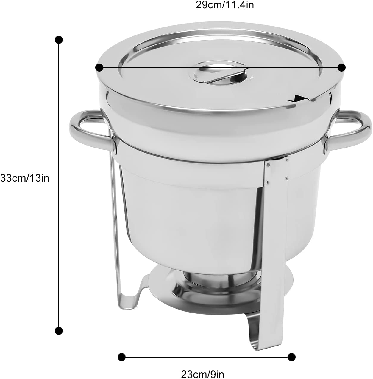 Miumaeov 9.9 Qt Round Stainless Steel Soup Chafer Catering Chafing Dish 11L Deep Food Pot