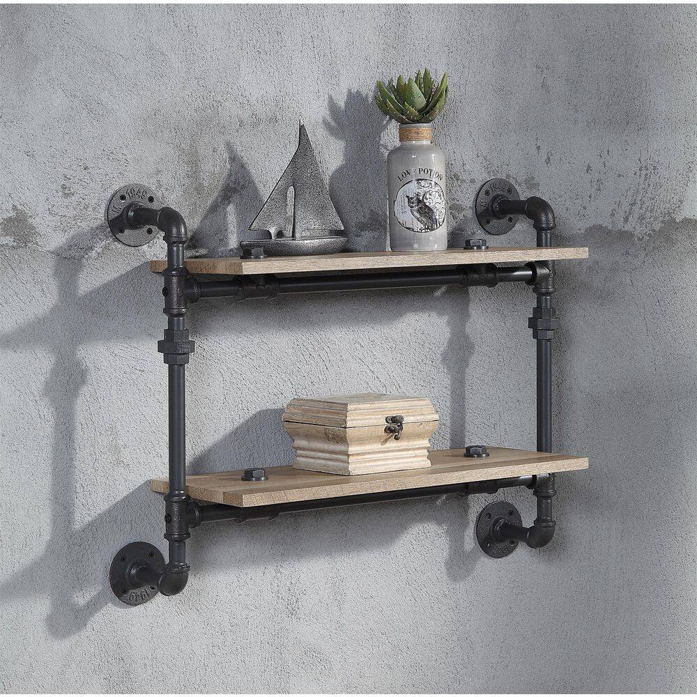 ZIRUWU 2-Shelves in Oak and Sandy Black Brantley Wall Rack ZQP-CR25A