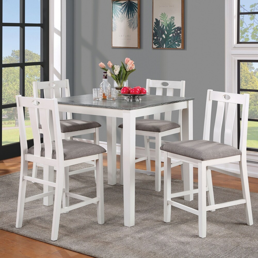 Badia Transitional White Wood 5 Piece Counter Height Table Set by Furniture of America