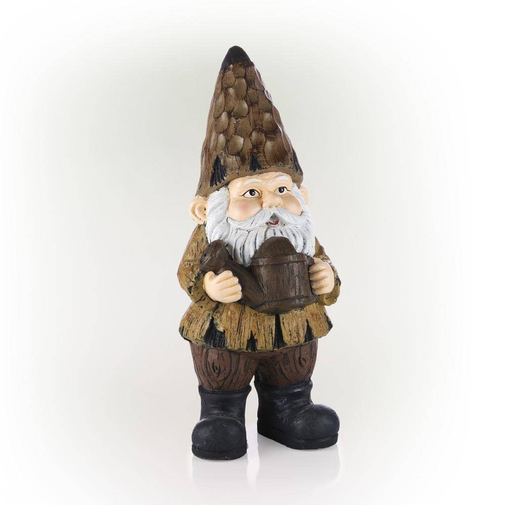 Alpine Corporation 16 in. H Indoor/Outdoor Garden Gnome with Watering Can Statue, Brown YEN576HH